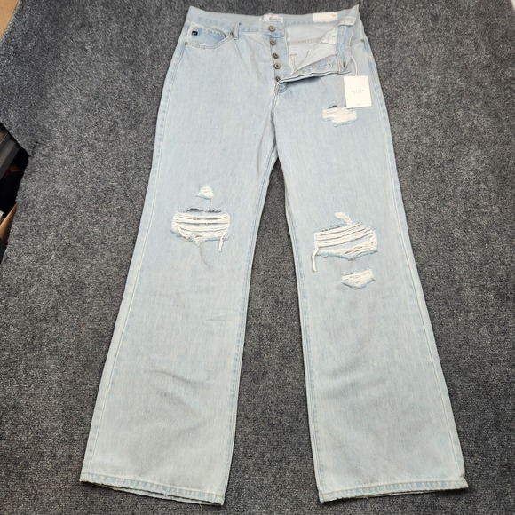 KanCan Jeans Womens 15 31 Light Wash Blue 90s Flare Distressed High Rise Denim - Picture 1 of 16